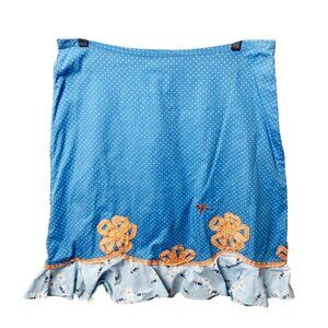 Vtg Y2K Bumble Bee Print Mini Skirt Blue Polka Dot Applied Flowers Ruffle Hem 10